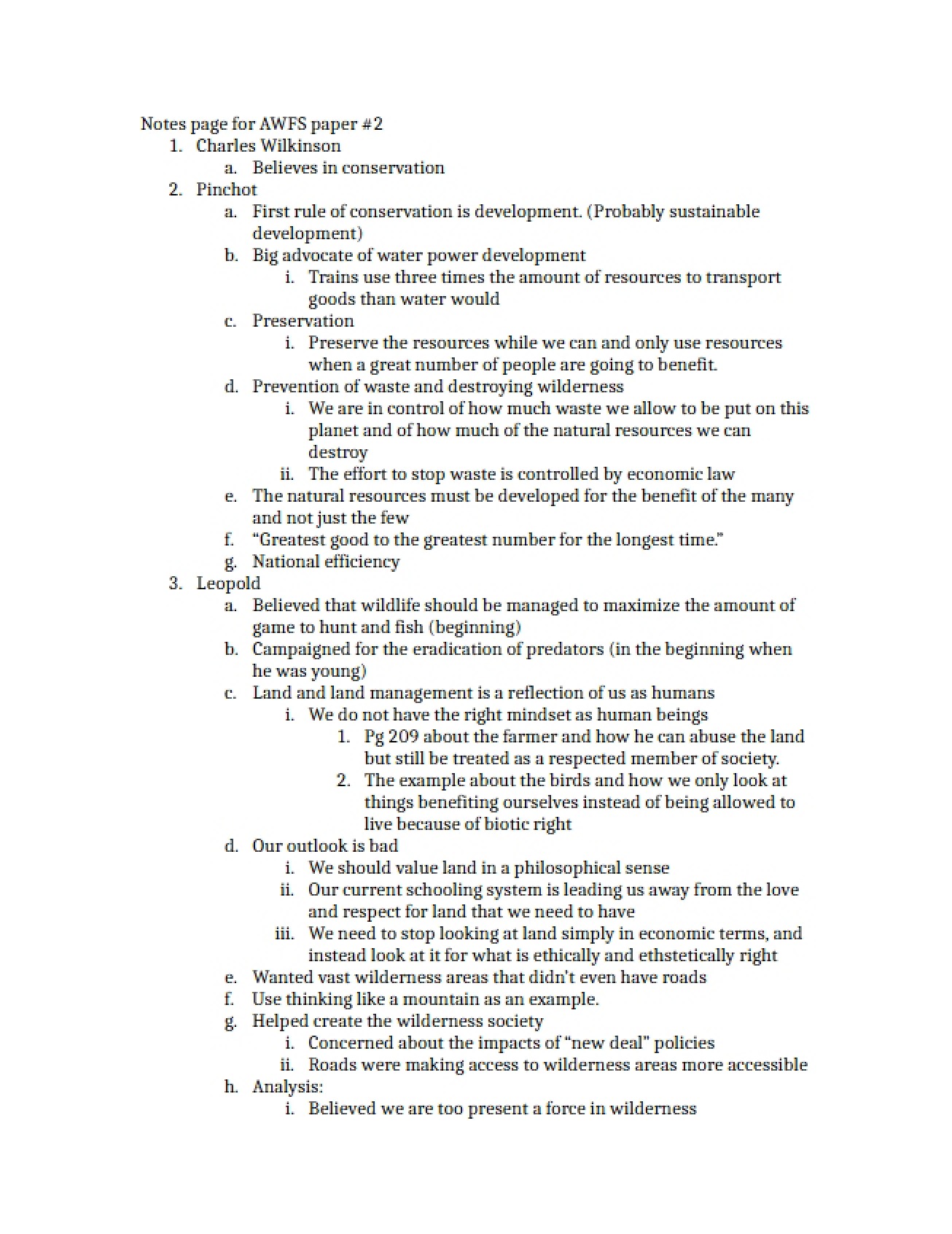 Page of Notes for the Second American West Field Studies Paper