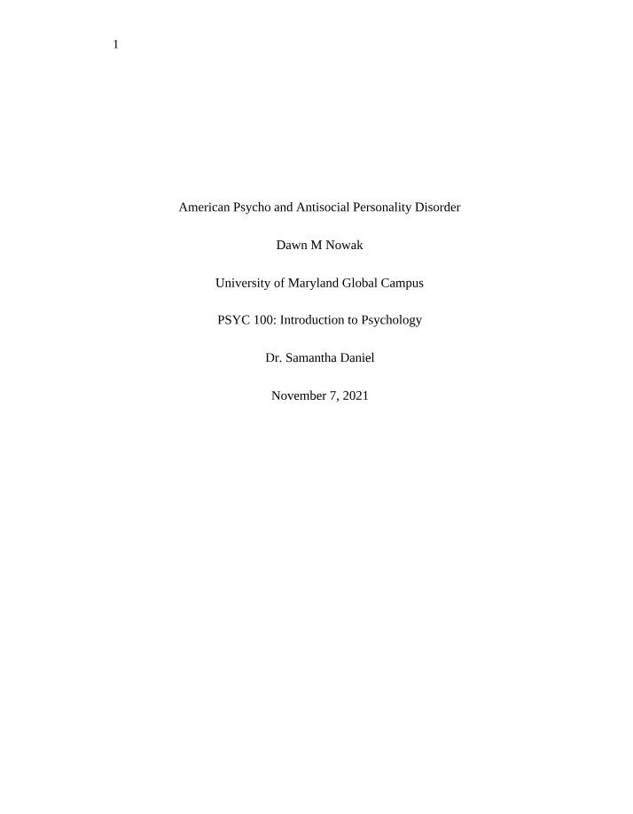 Antisocial Personality Disorder in American Psycho