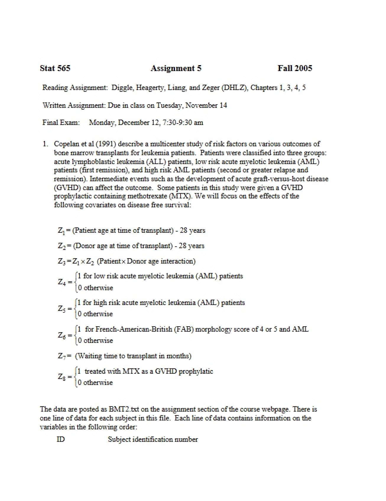 Fifth Assignment in Methods in Biostatistics and Epidemiology