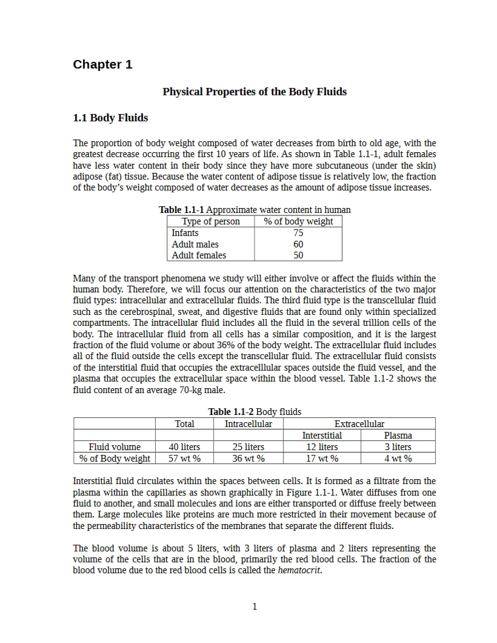 Ch 1 - Body Fluid Physical Properties