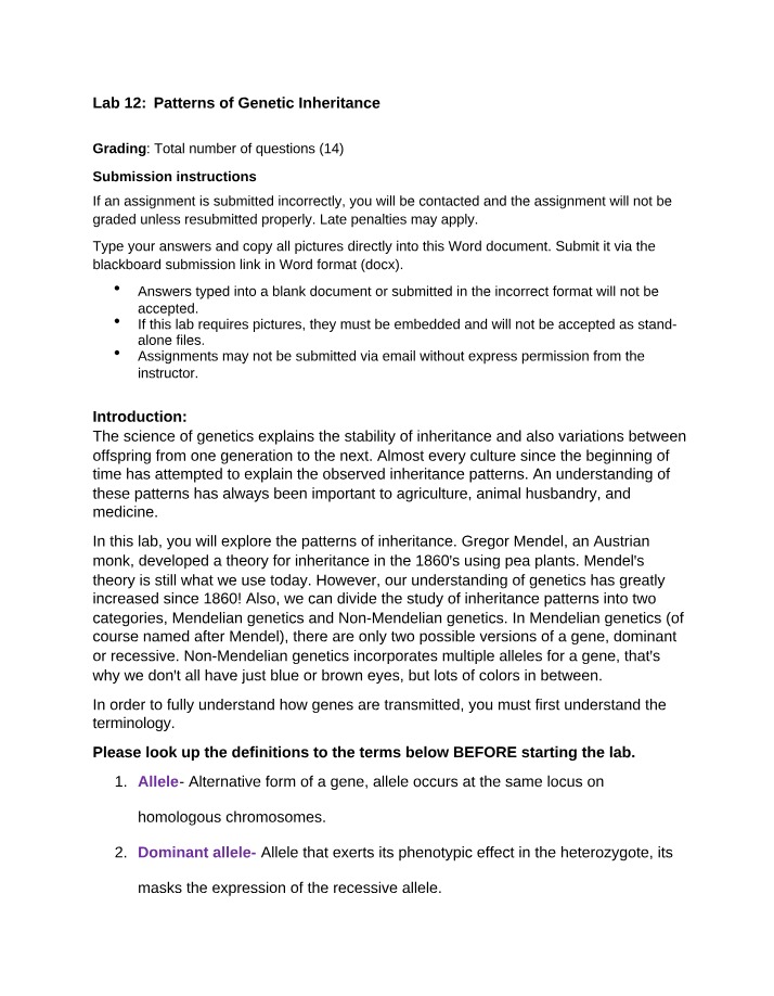 Lab 12 - Genetics Answers