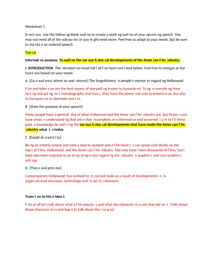 Worksheet for Outlining