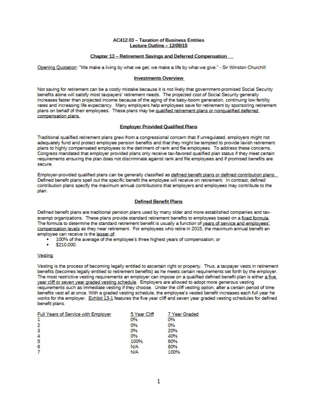 Deferred Compensation and Retirement Savings (Chapter 13)