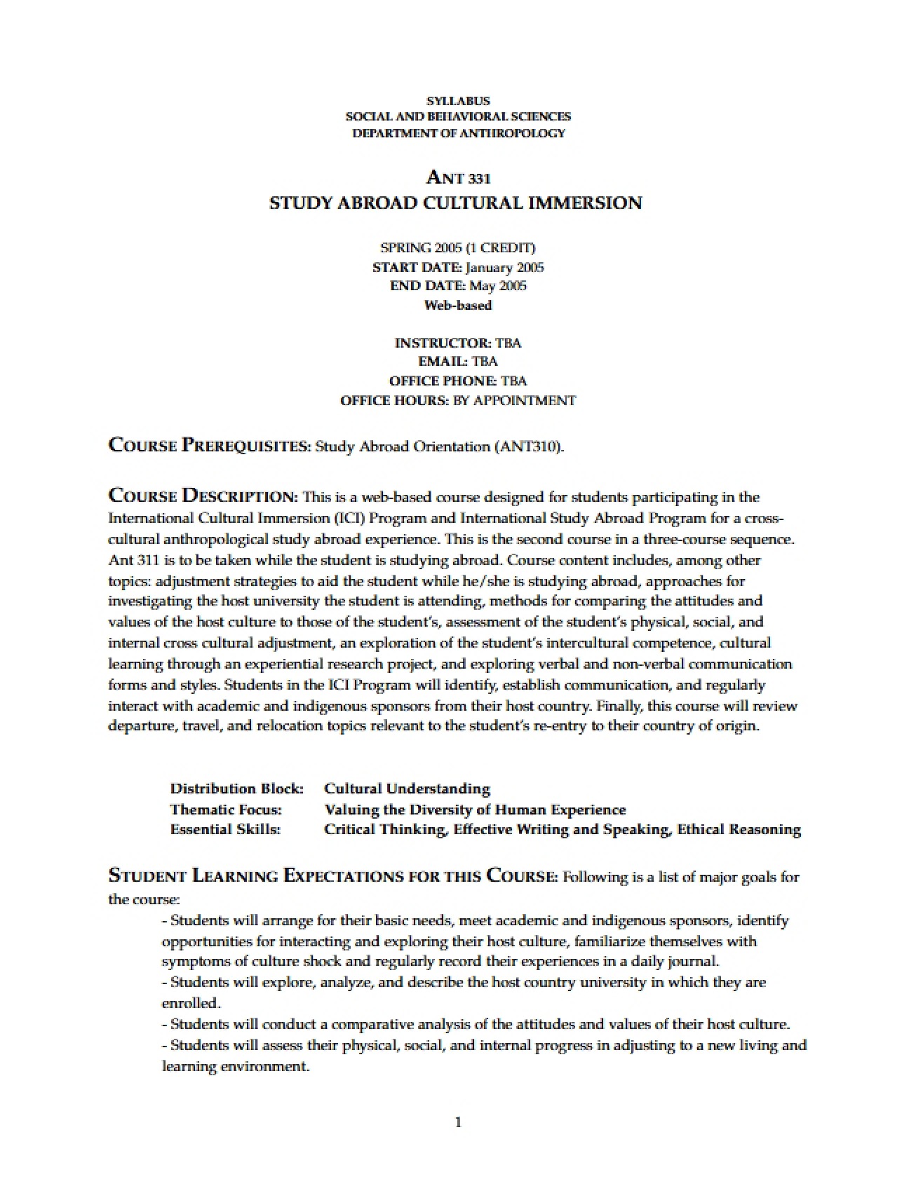 Study Abroad Immersion Syllabus