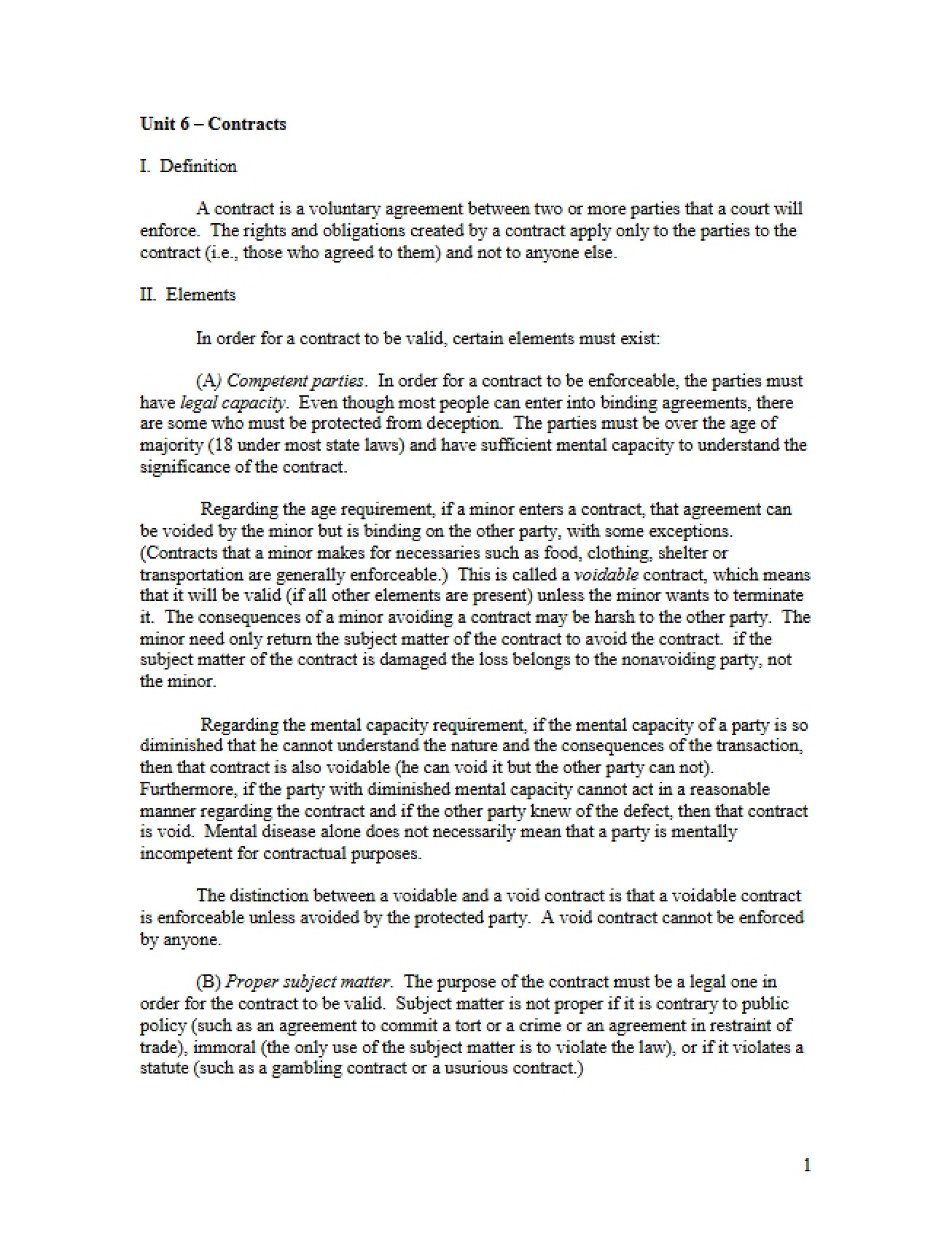 Unit 6 Contract Law