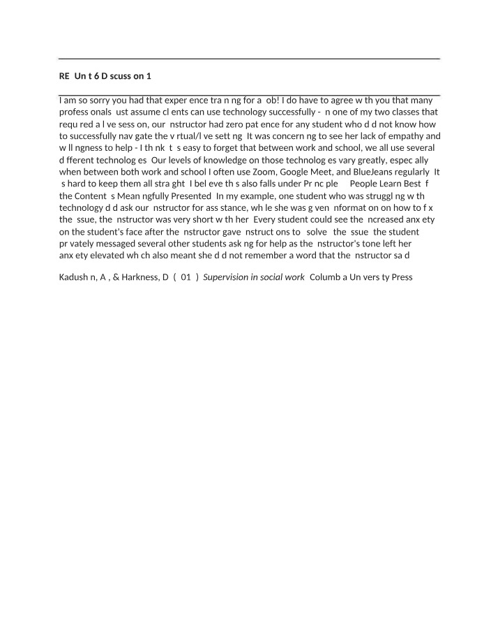 SWK5017 - Unit 6 Discussion 1 Response