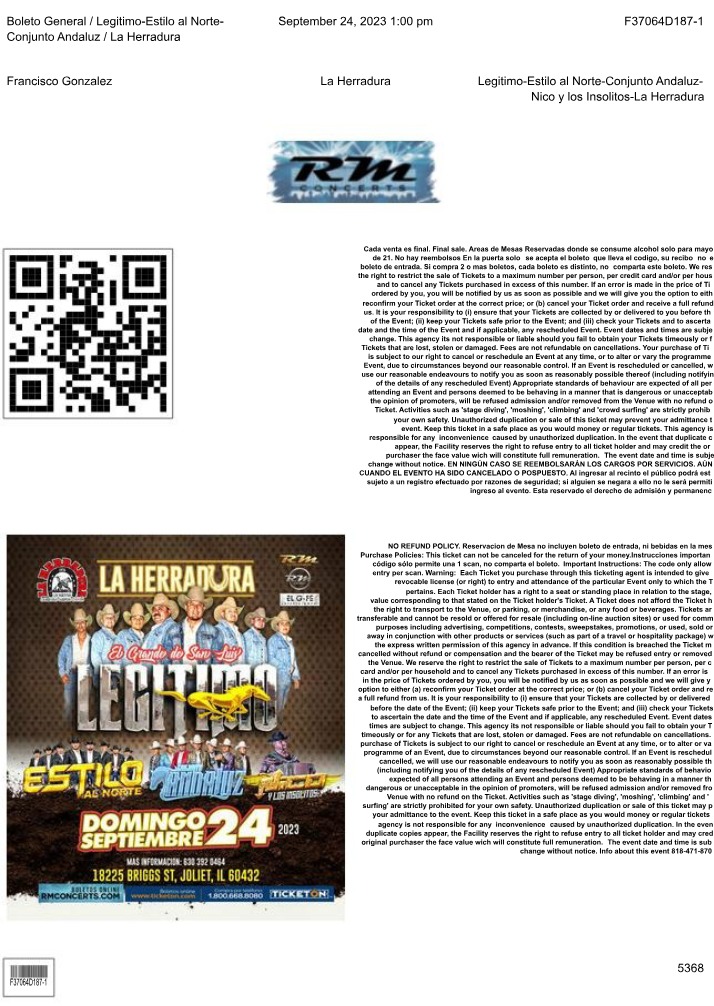 Legitimo-Estilo al Norte Ticket - Andaluz La Herradura 2023