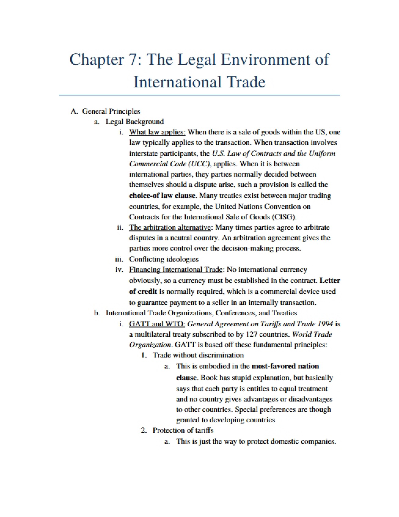 Seventh Chapter on the Legal Environment