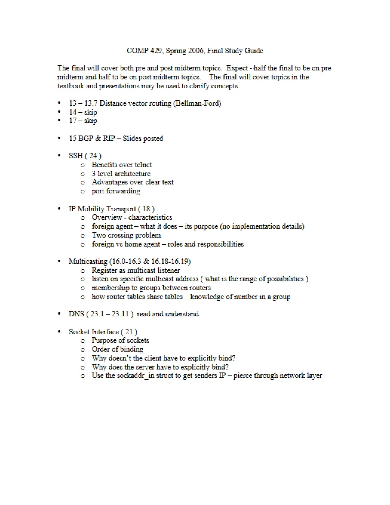 Study Guide for Final
