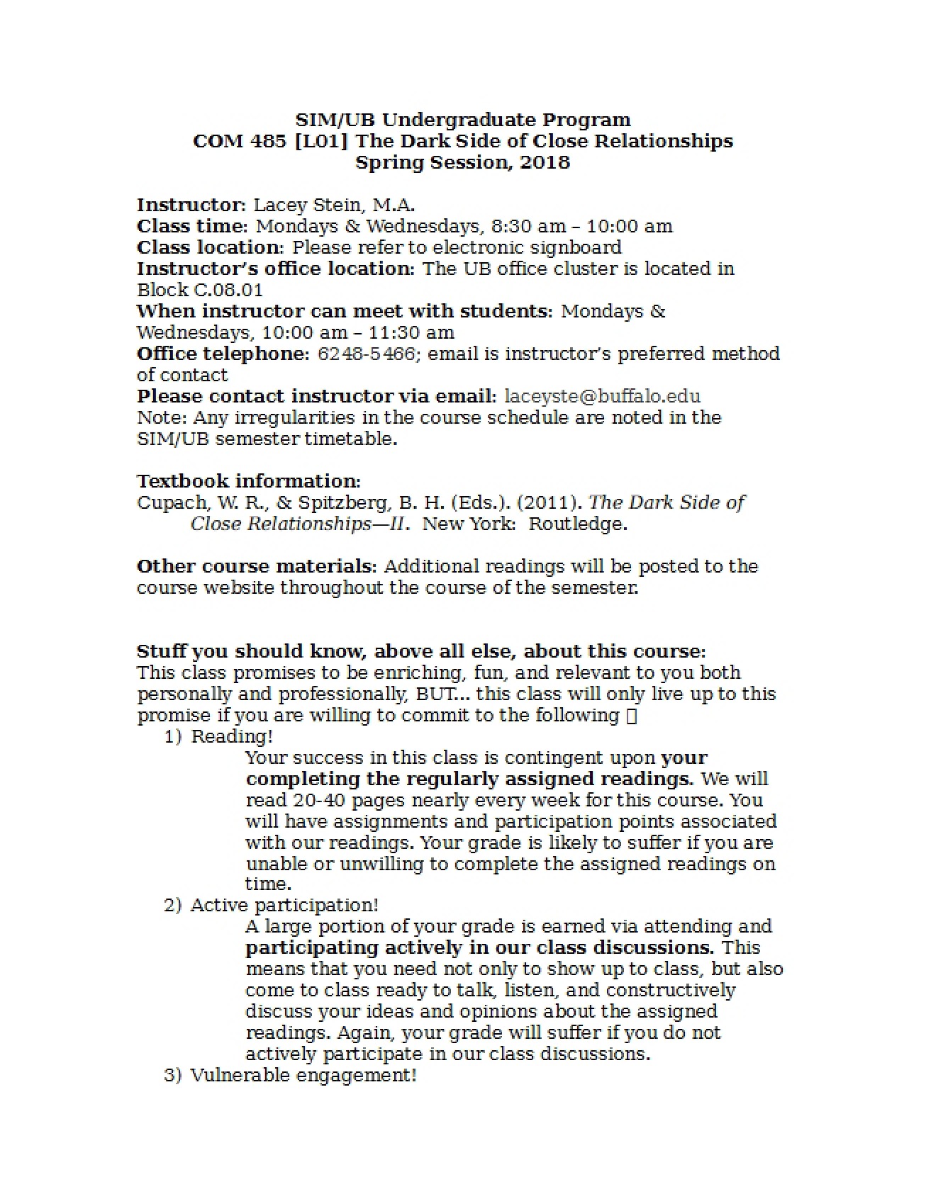 Course Outline Dark Side of Interpersonal Comm