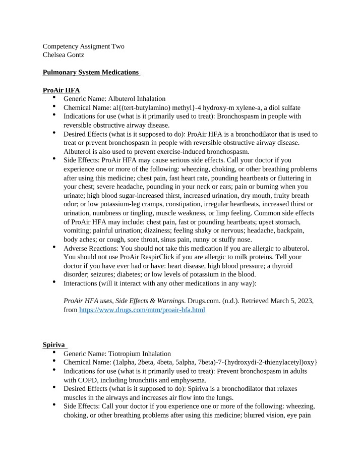 Pulmonary Medications - ProAir HFA and Spiriva