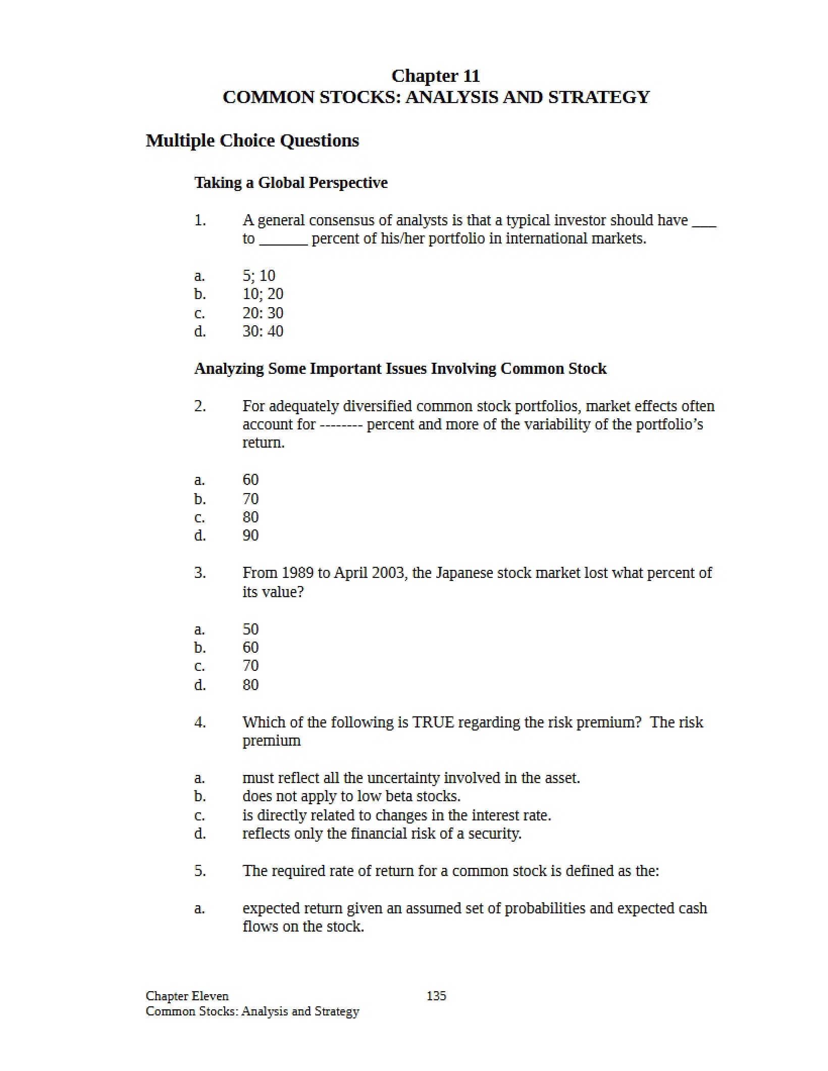 Strategy and Analysis of Common Stocks