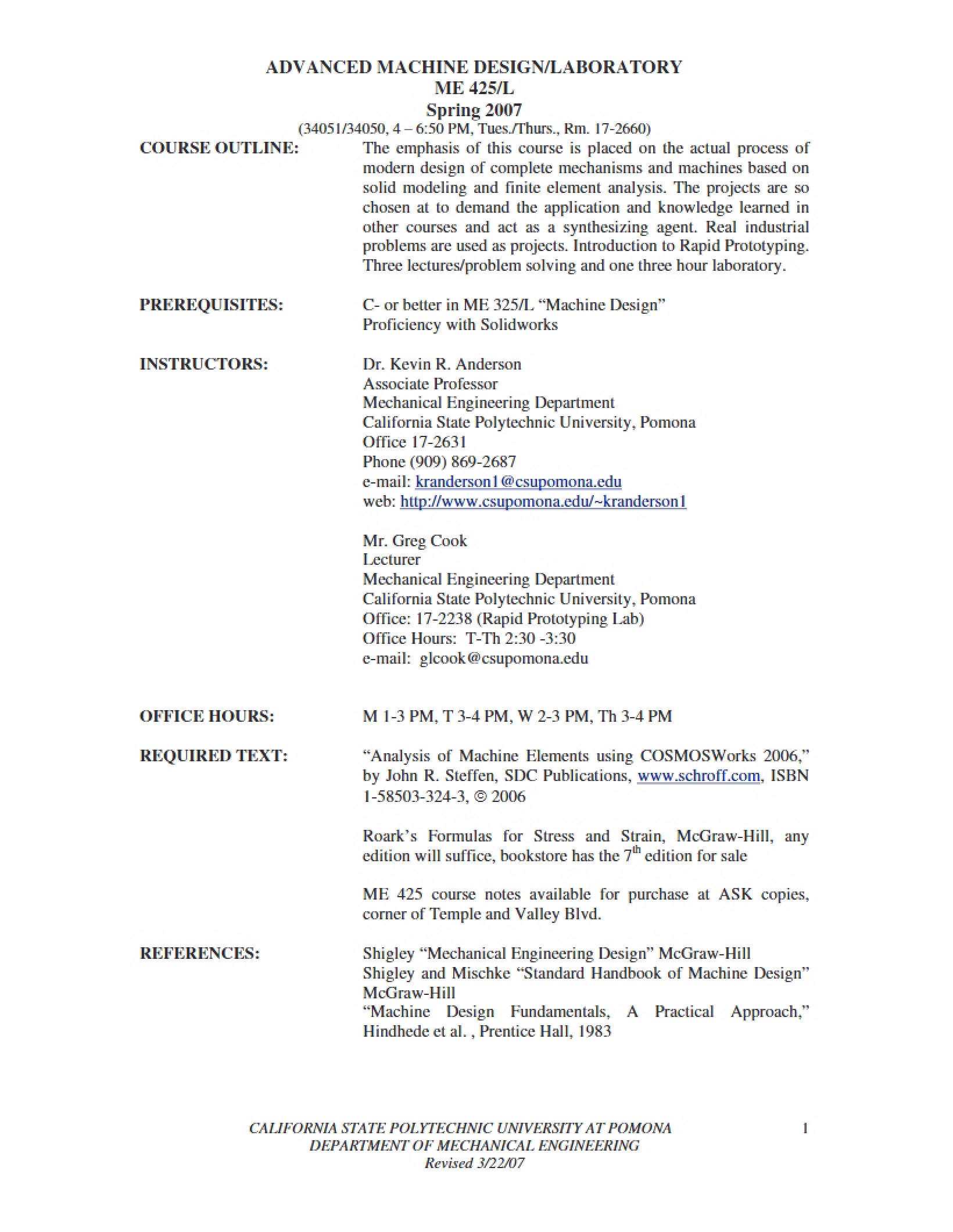 Advanced Machine Design Syllabus