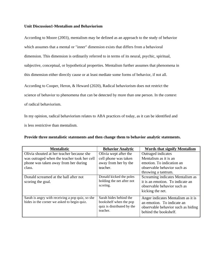Mentalism and Radical Behaviorism