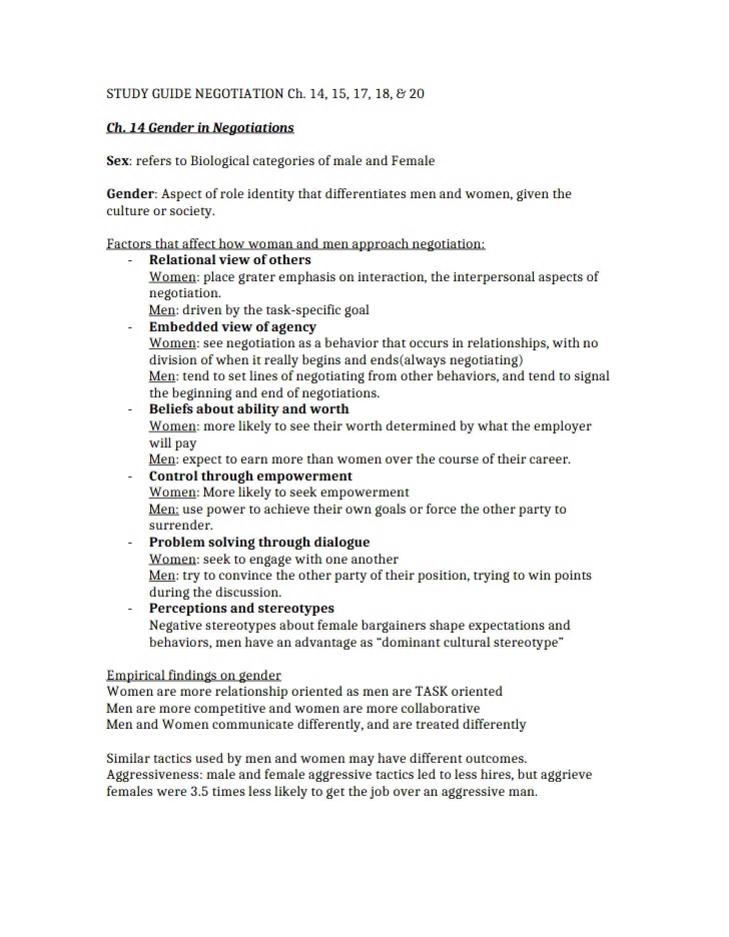 Negotiations and Gender