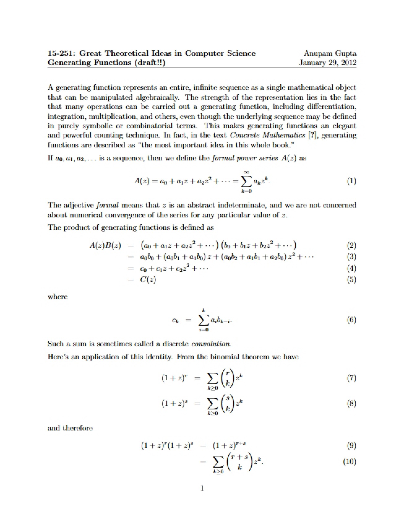 Functions for Generating Sequences