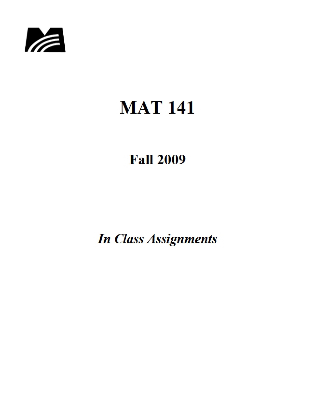 Master List of In-Class Assignments