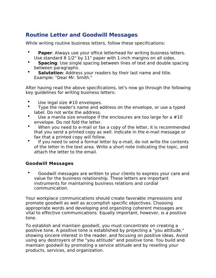 Routine Letters and Goodwill Messages