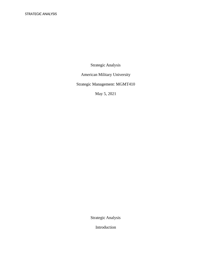 MGMT410 - Strategic Analysis