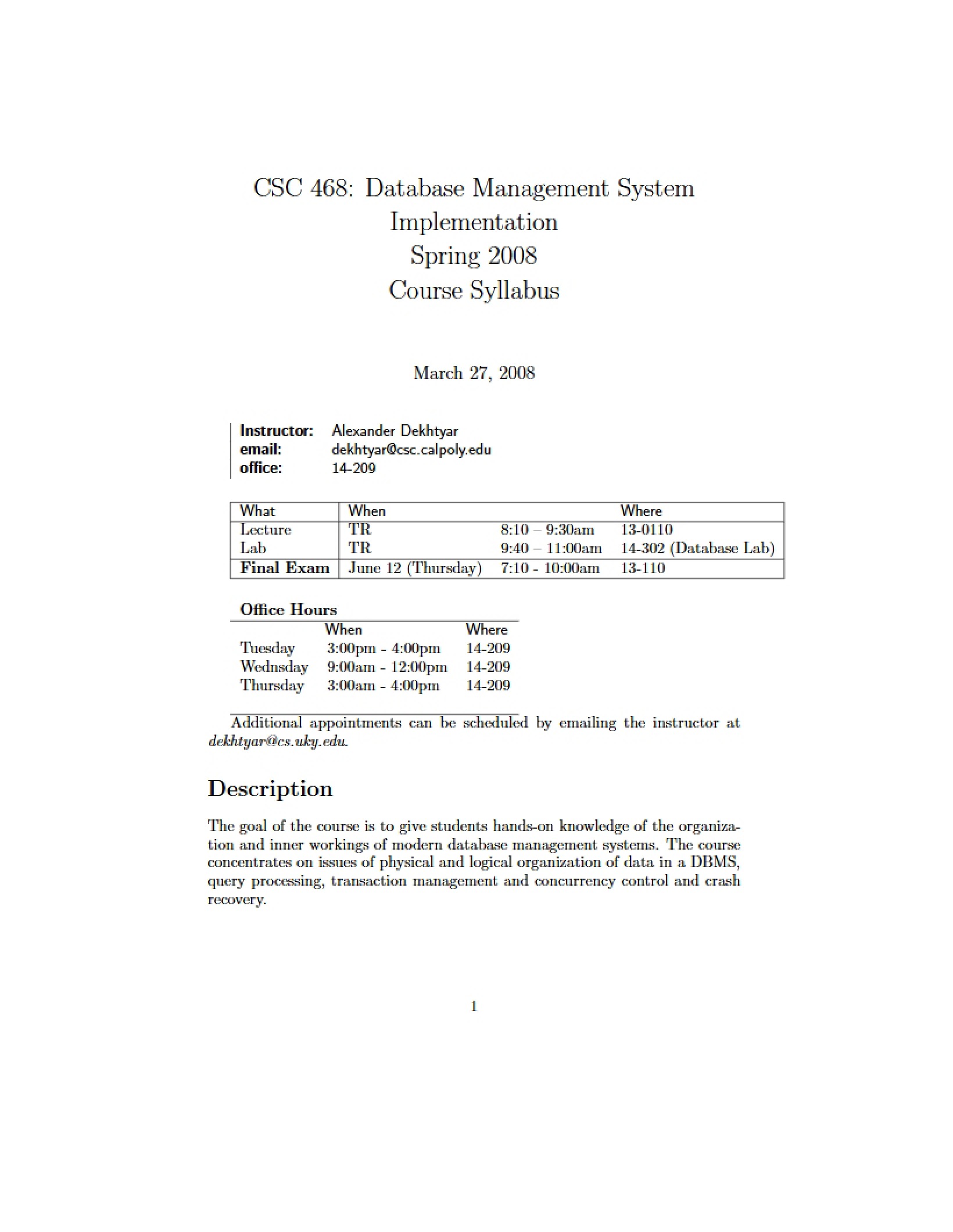 DBMS Implementation Syllabus