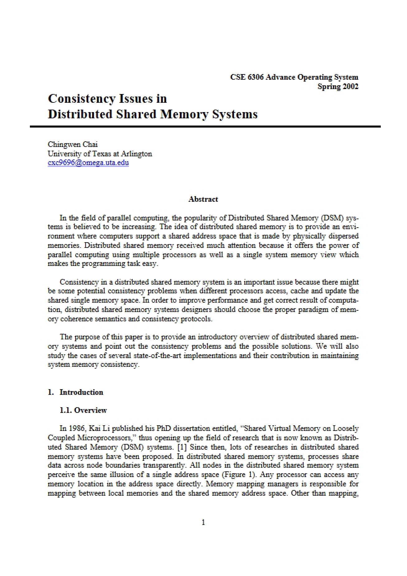Systems of Distributed Shared Memory
