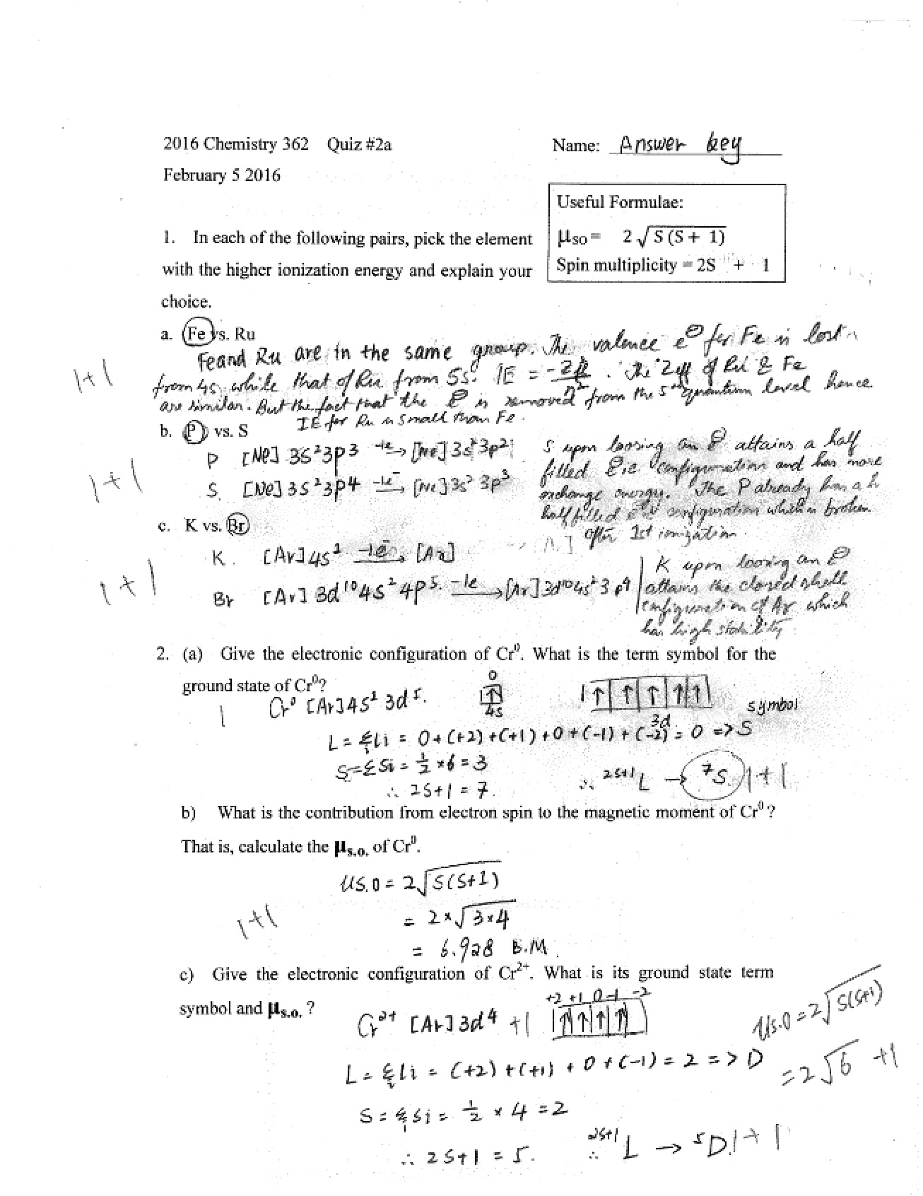 Second Quiz for Descriptive Inorganic Chemistry