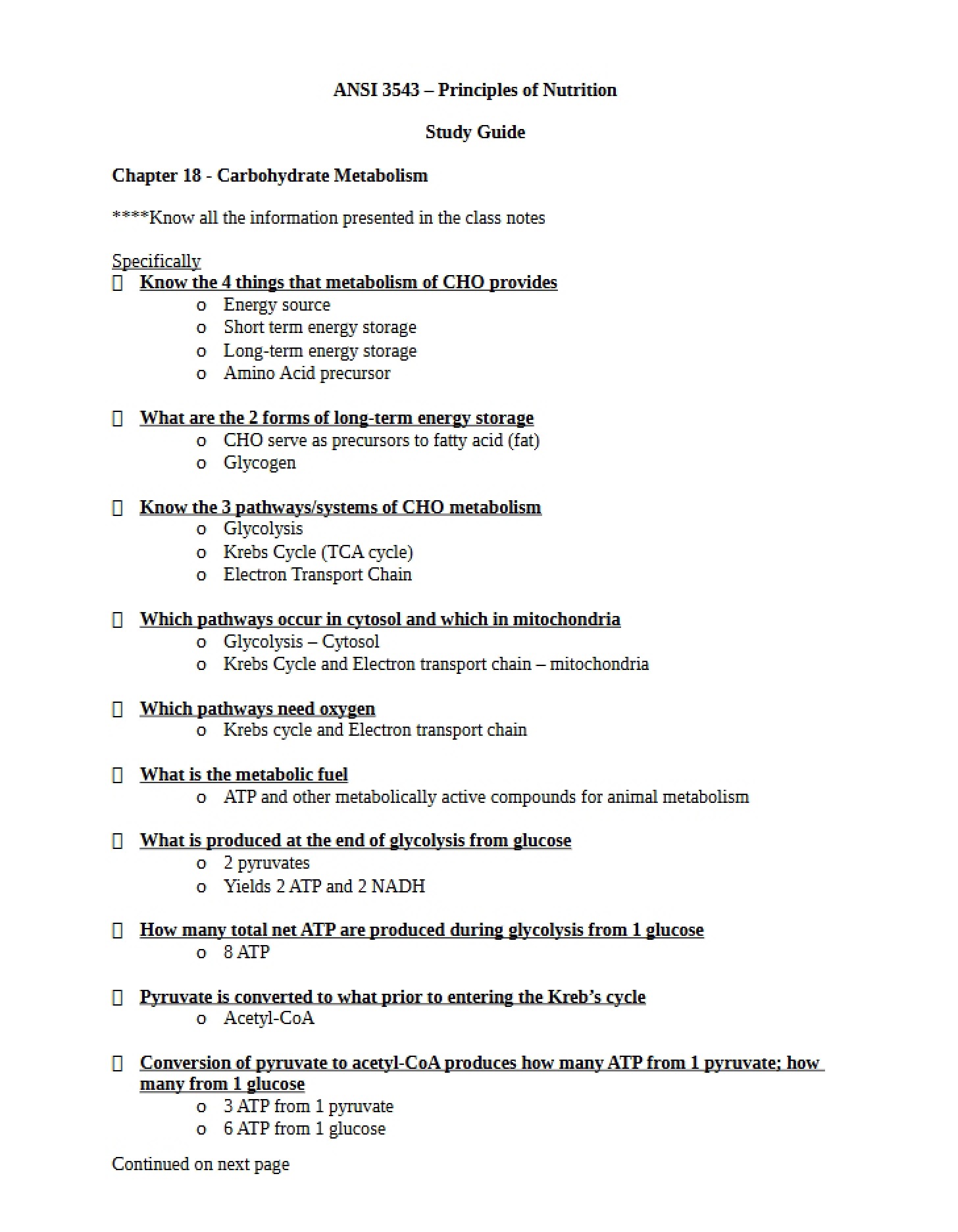 Study Guide for Chapter 18