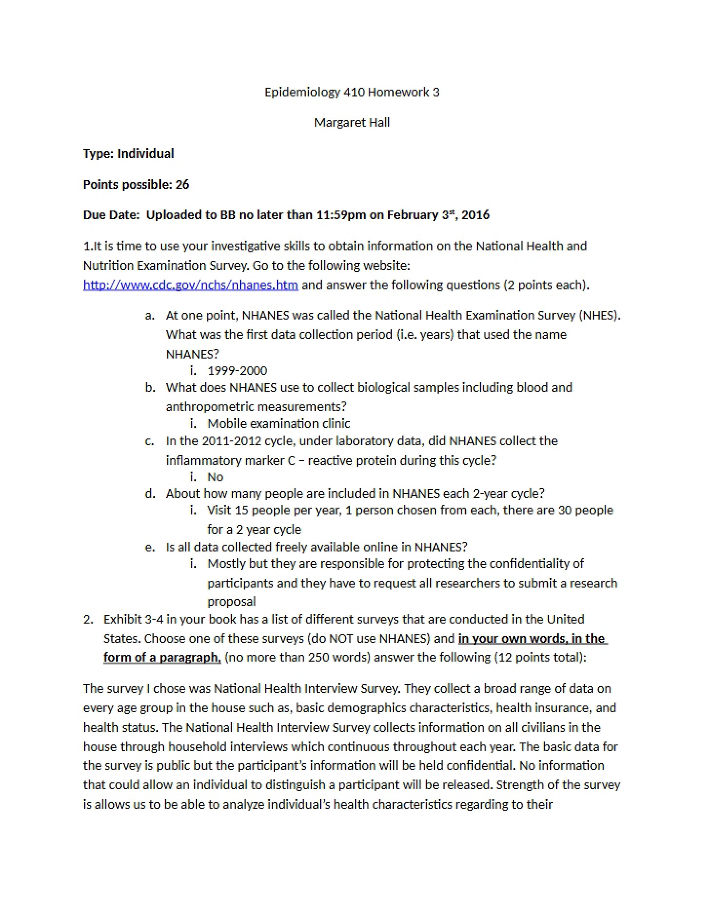 HW Three for EPID 410