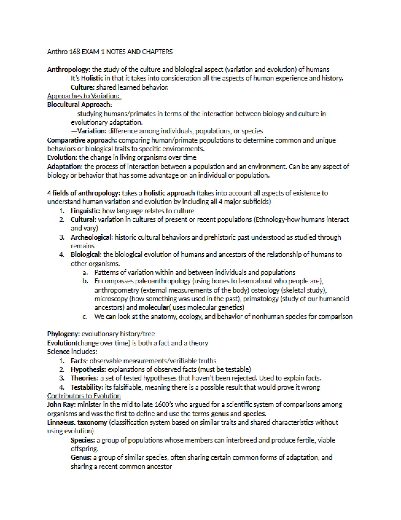Exam 1 Notes Bio Anthropology
