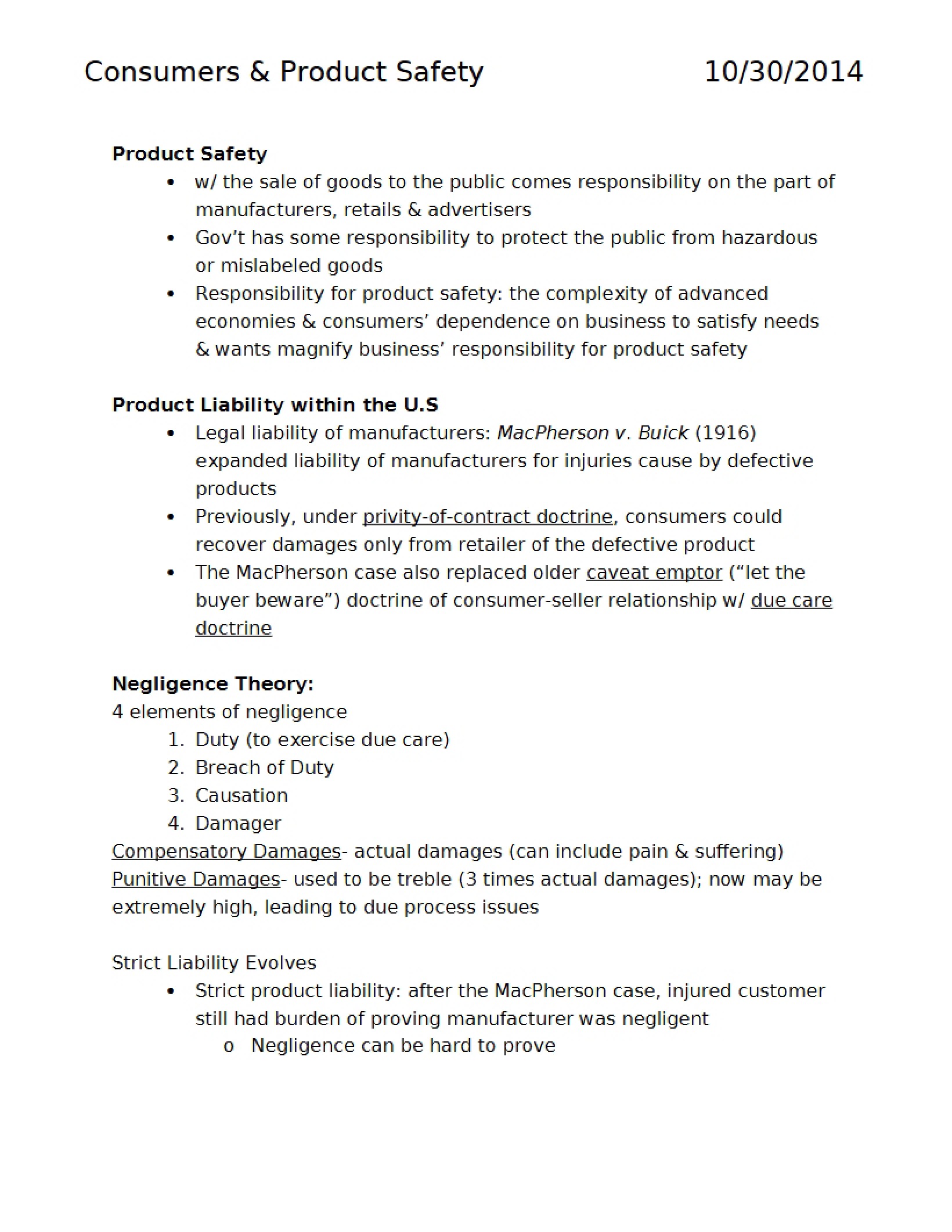Product Safety and Consumers