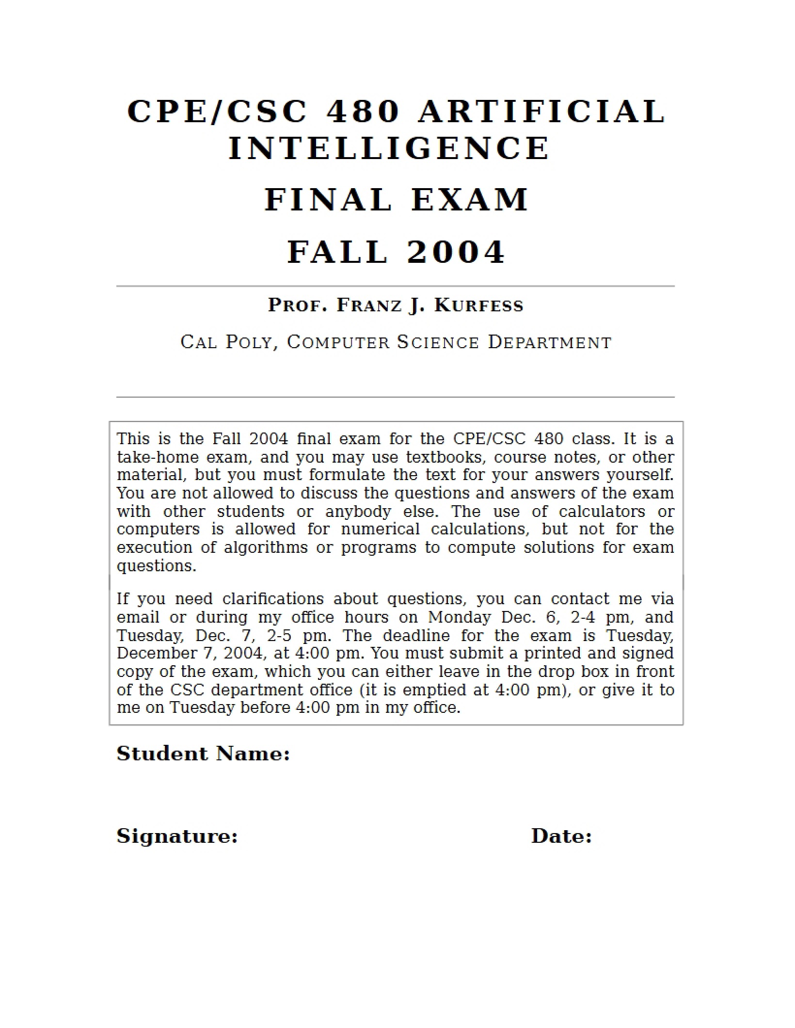 AI Final Examination