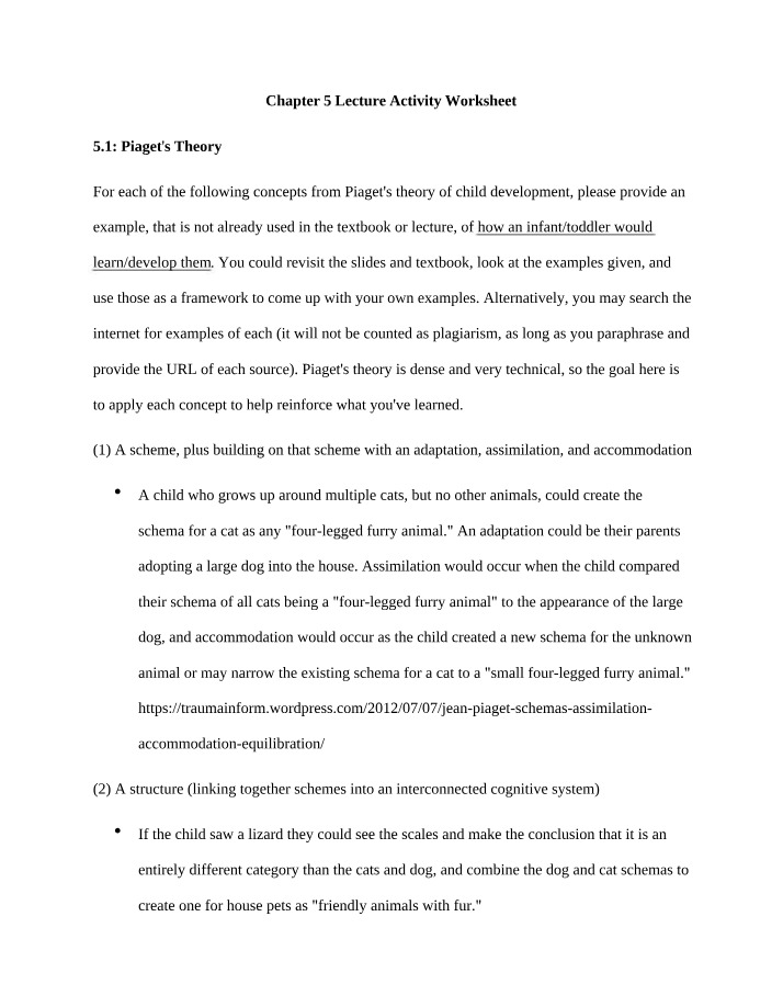 Examples and Applications of Piaget's Theory of Child Development