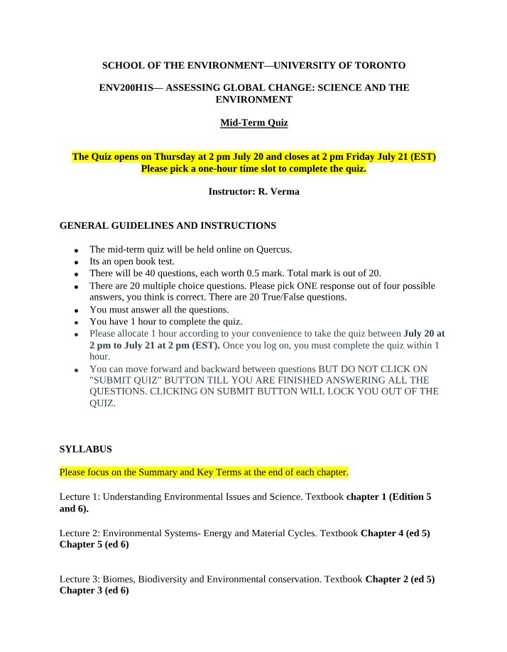 Guidelines for Mid-Term Quiz