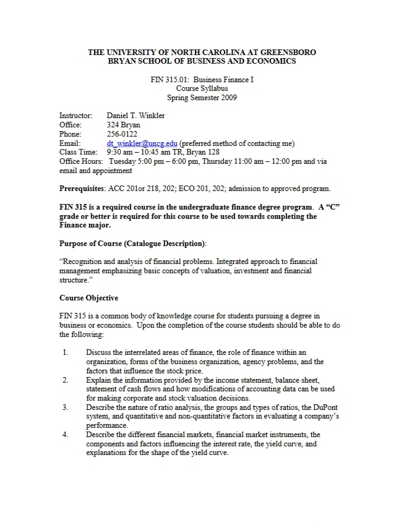 Syllabus for FIN 315