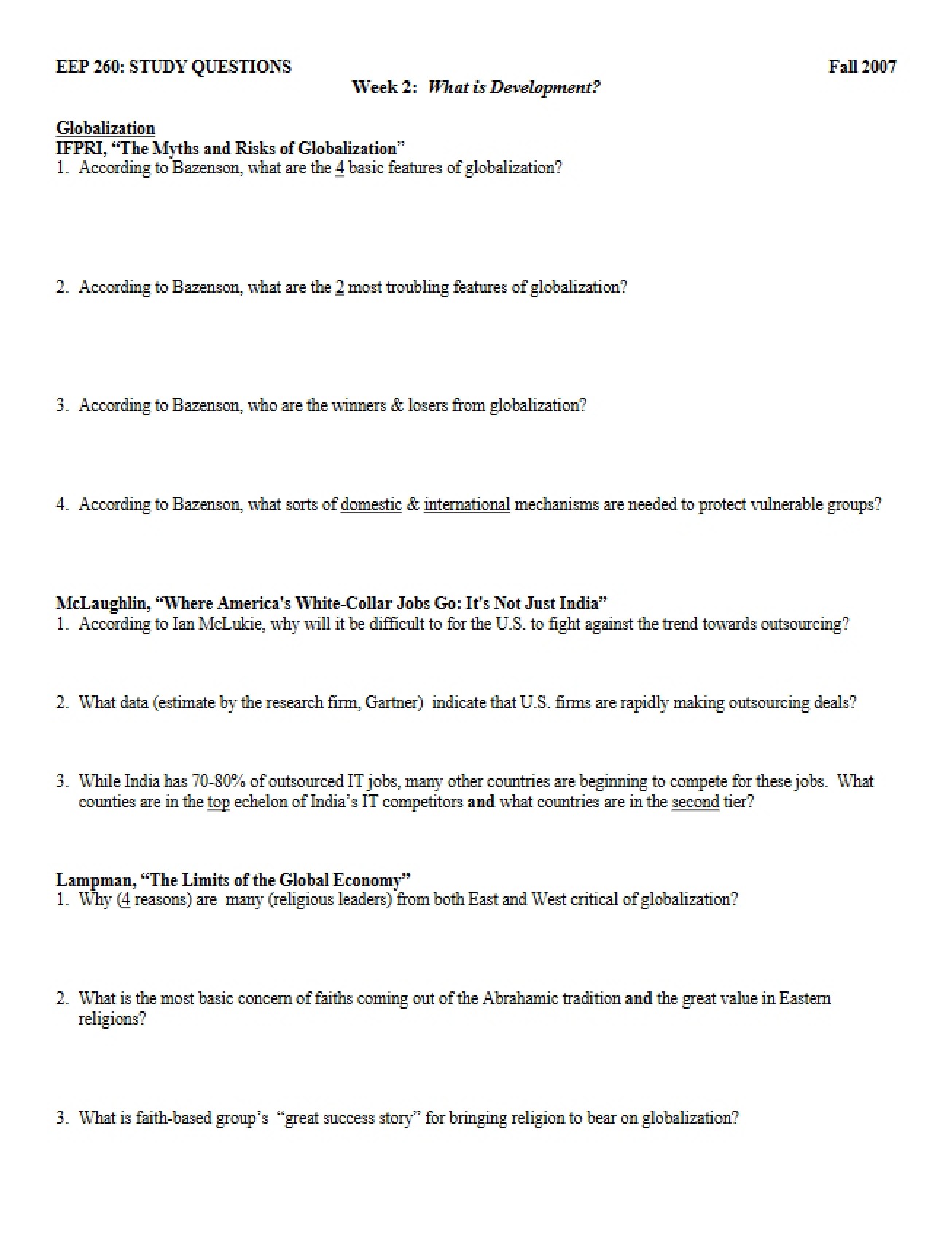 Development Study Questions (2007)