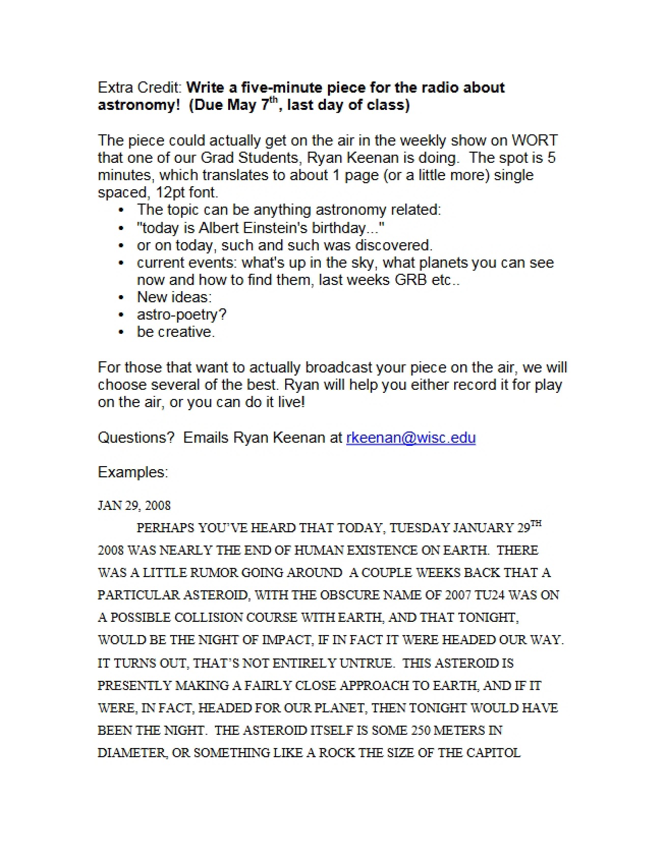 Radio Program on Astronomy
