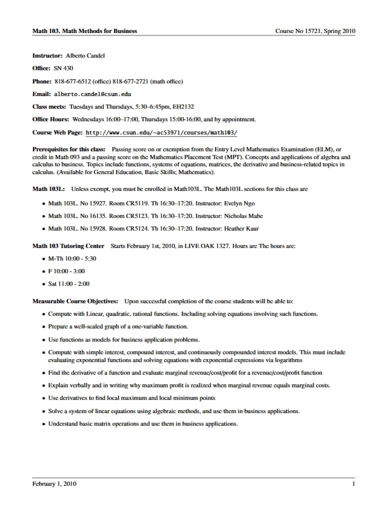 Math Methods Business Syllabus