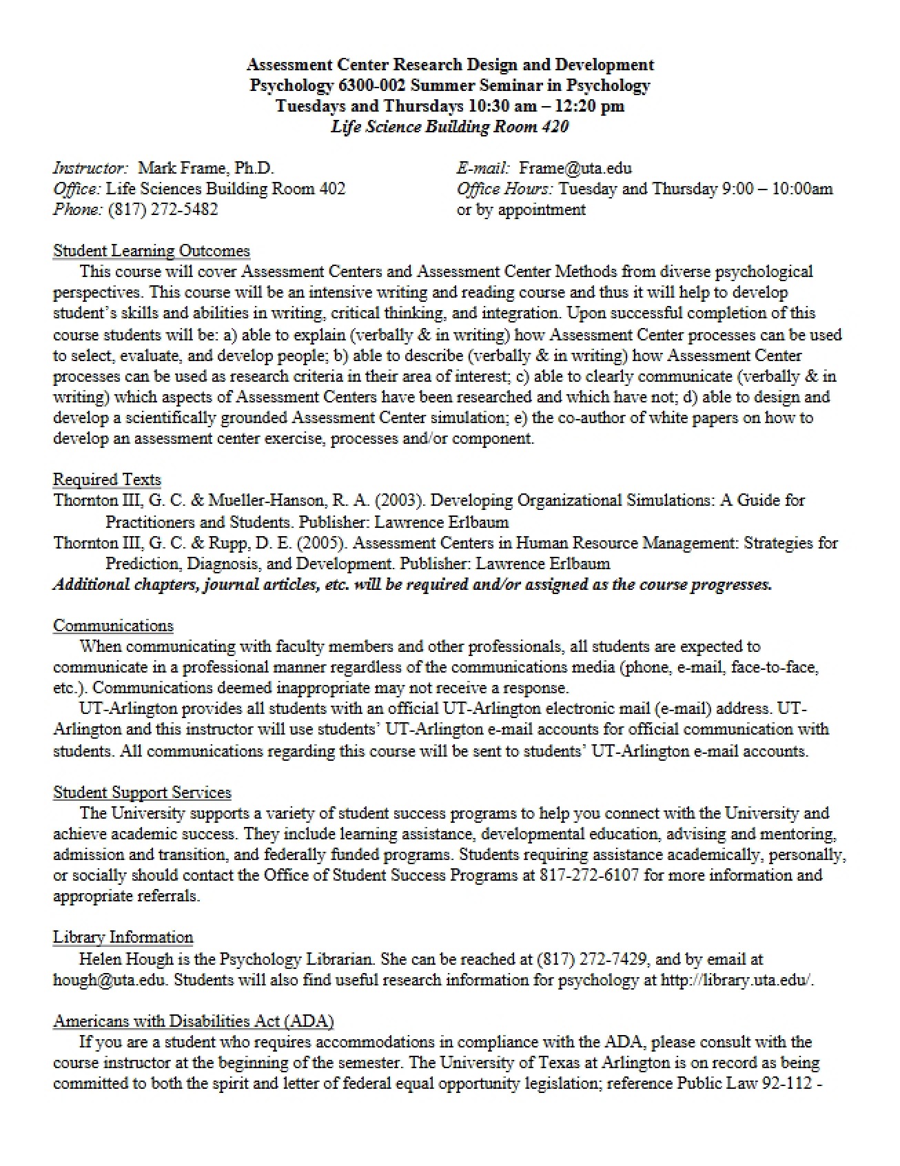 Psychology Graduate Syllabus