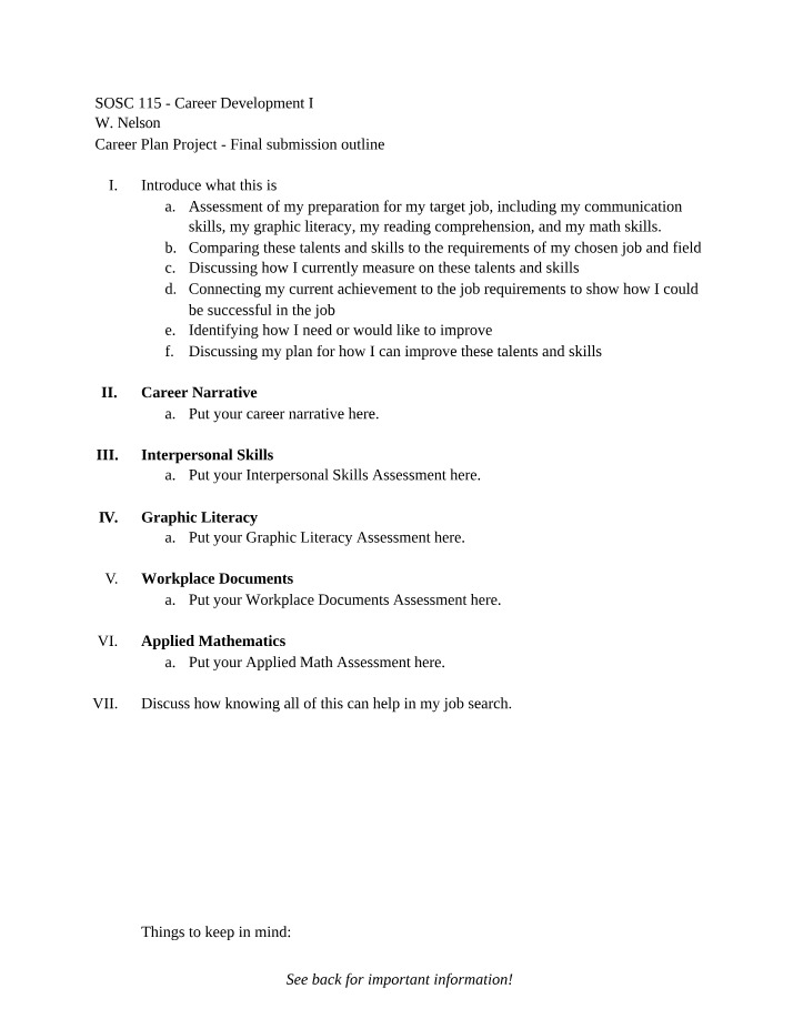 Outline and Introduction Samples for Career Plan Project