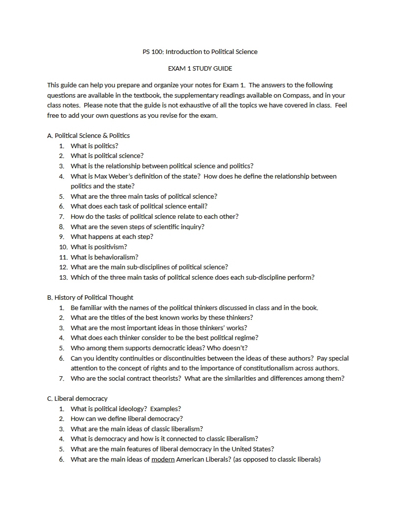 Political Science Exam 1 Guide