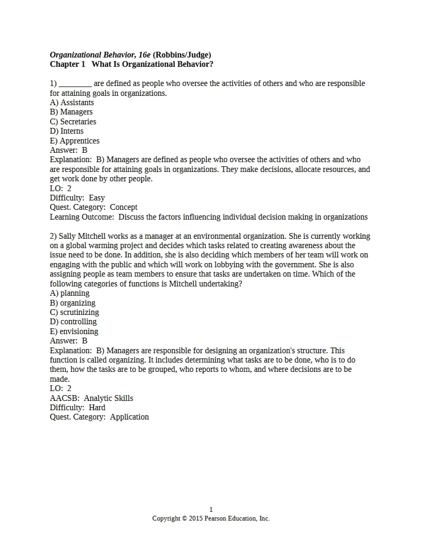 Organizational Behavior Introduction (Ch 1)