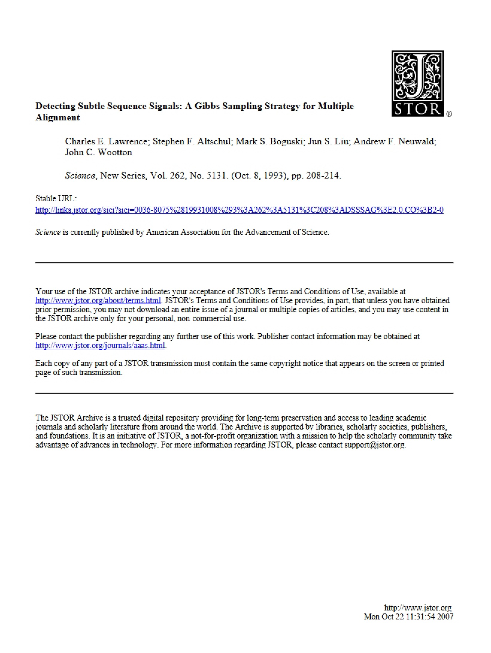 Gibbs Sampling Strategy for Multiple Alignment and Signal Detection