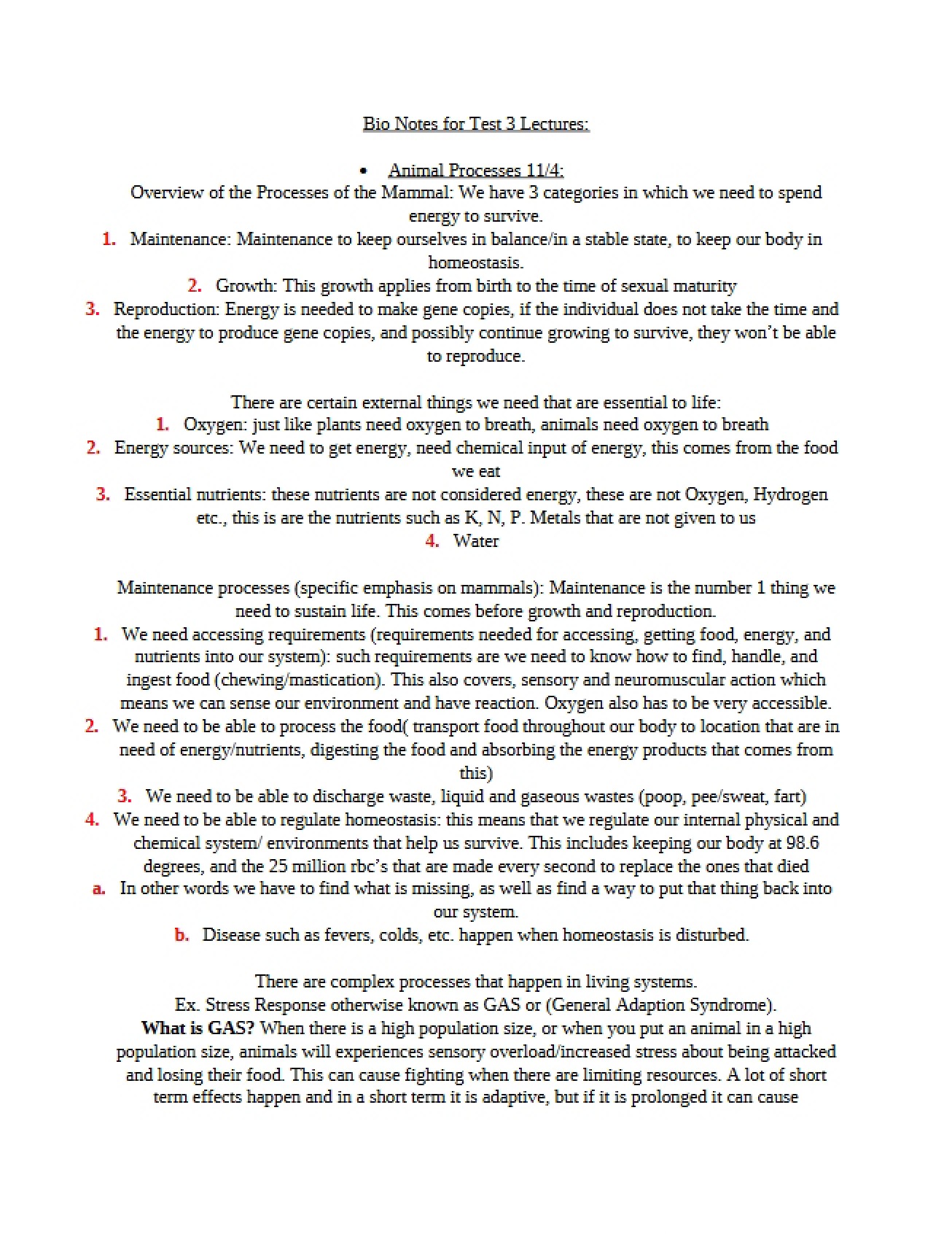 Processes in Animals