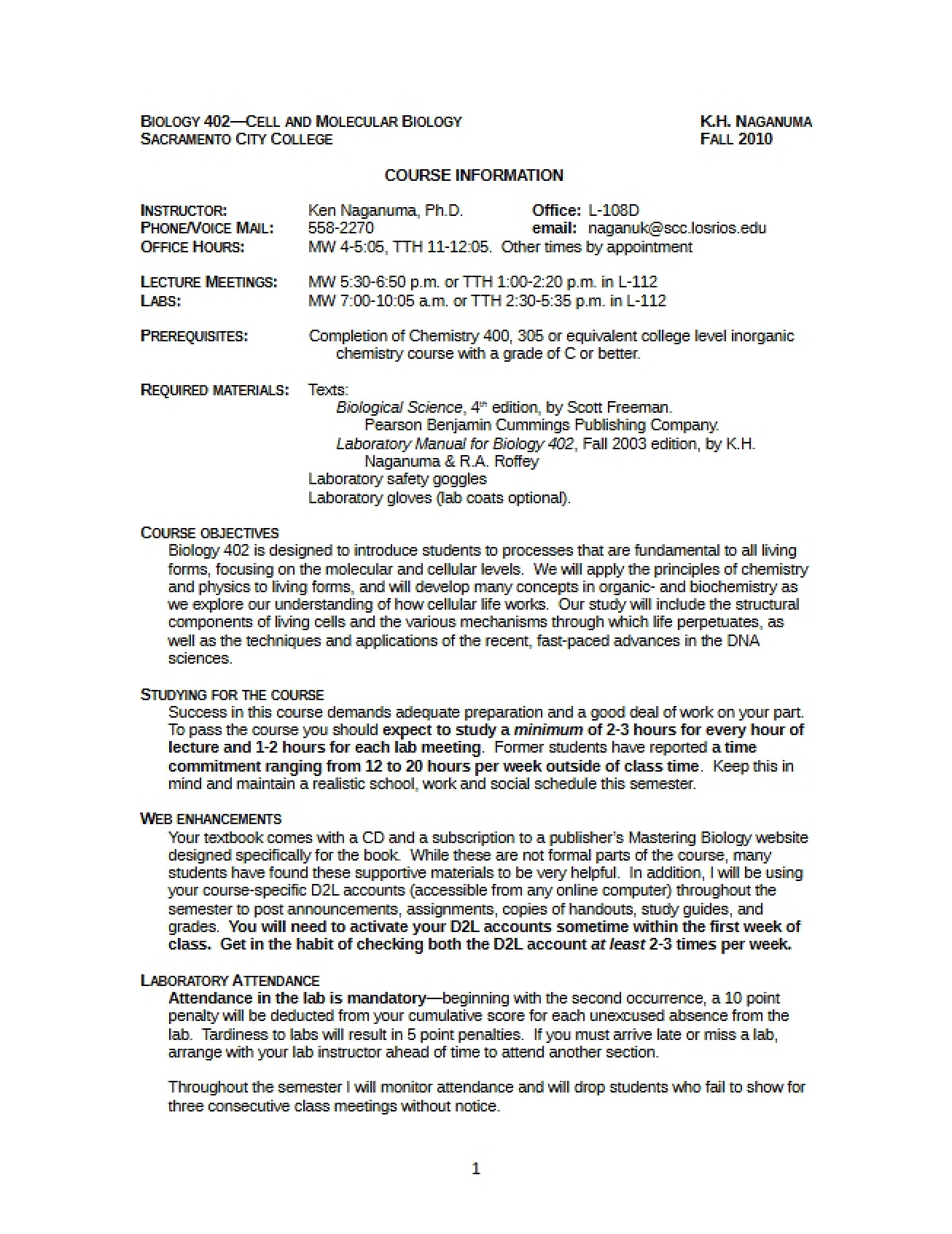Course Information for BCB 402 F10