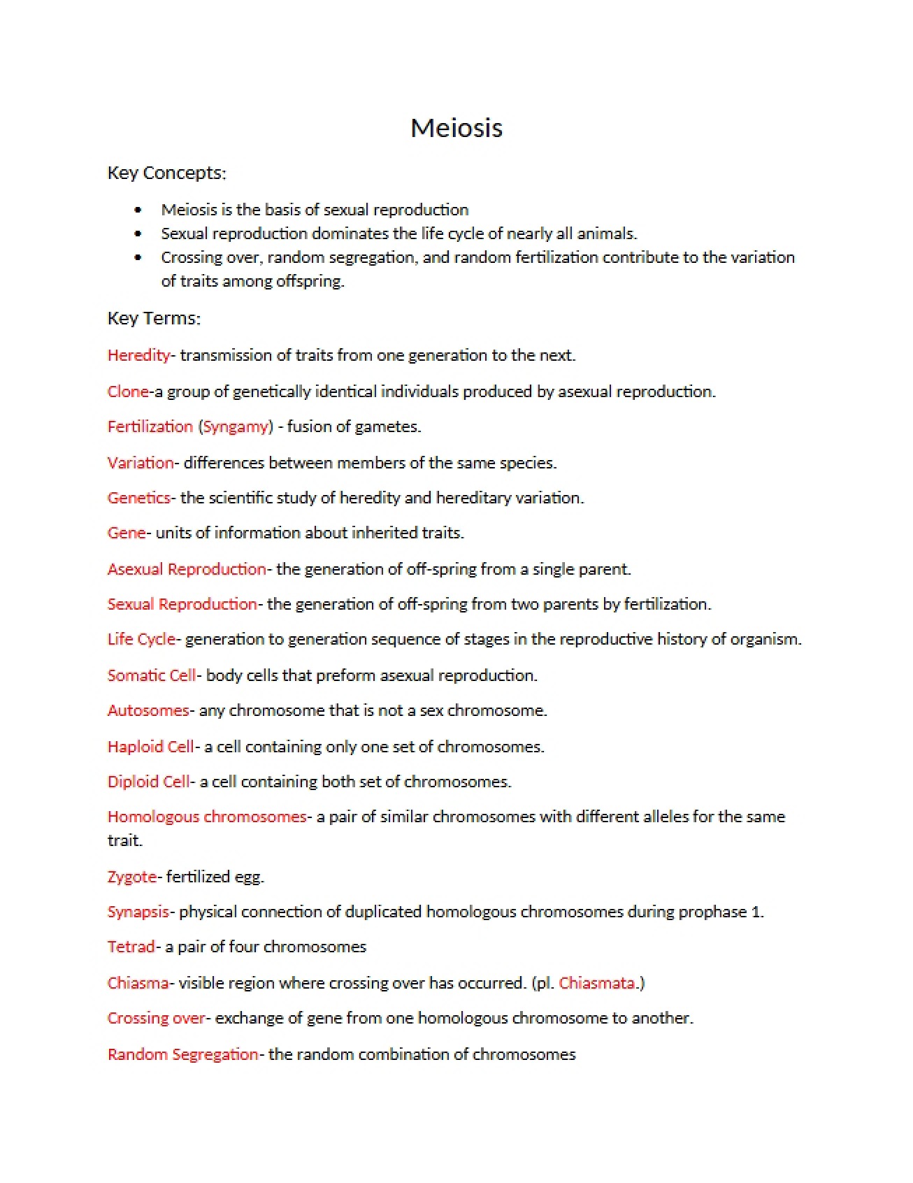 Process of Meiosis