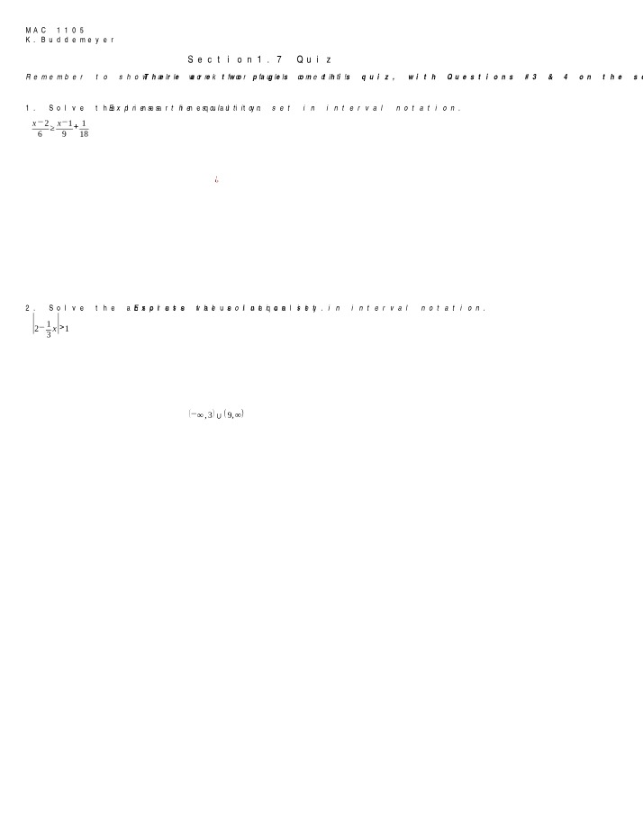 Quiz - Solving Linear and Absolute Value Inequalities