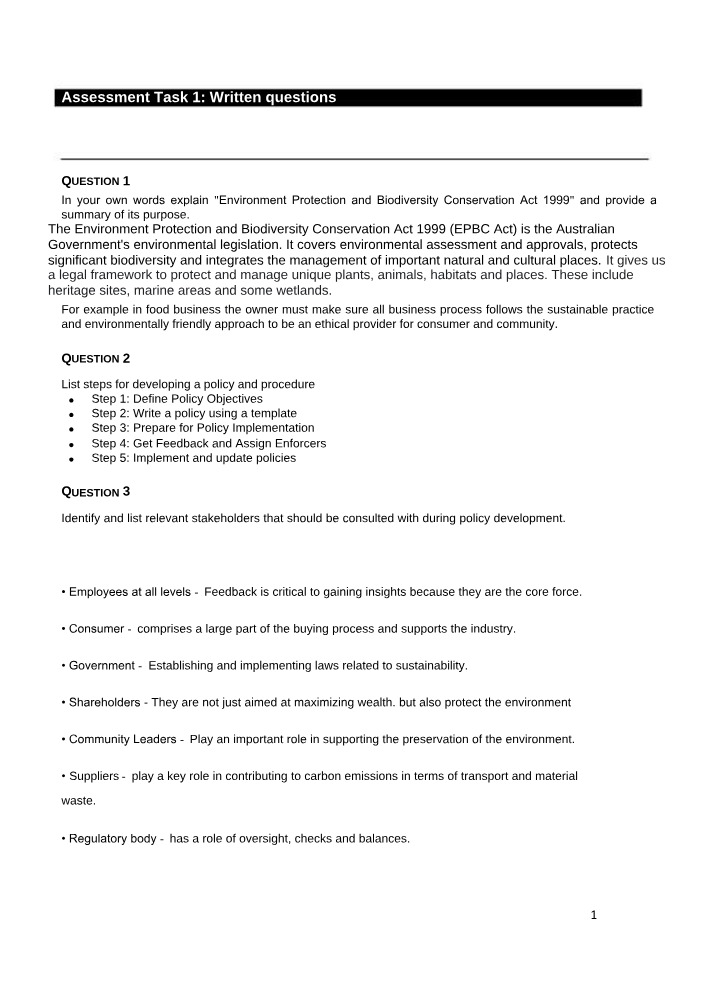 BSBMKG439 Written Questions - Assessment Task 1