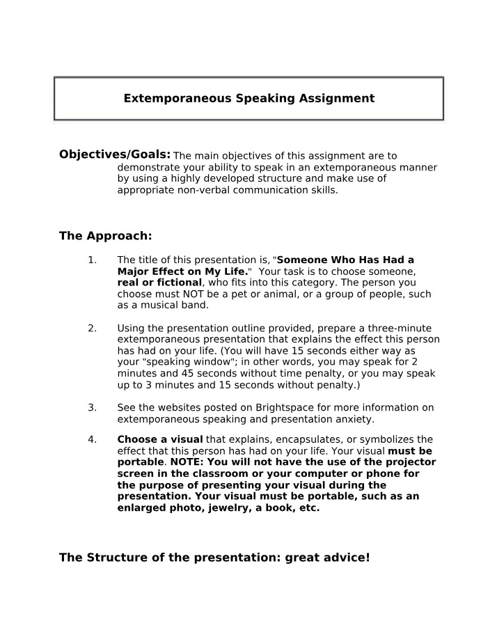 Assignment on Extemporaneous Speaking