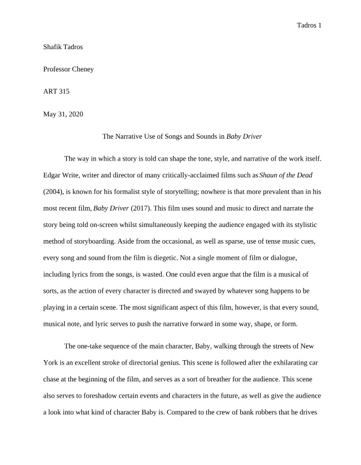 The Narrative Use of Sounds and Songs in Baby Driver