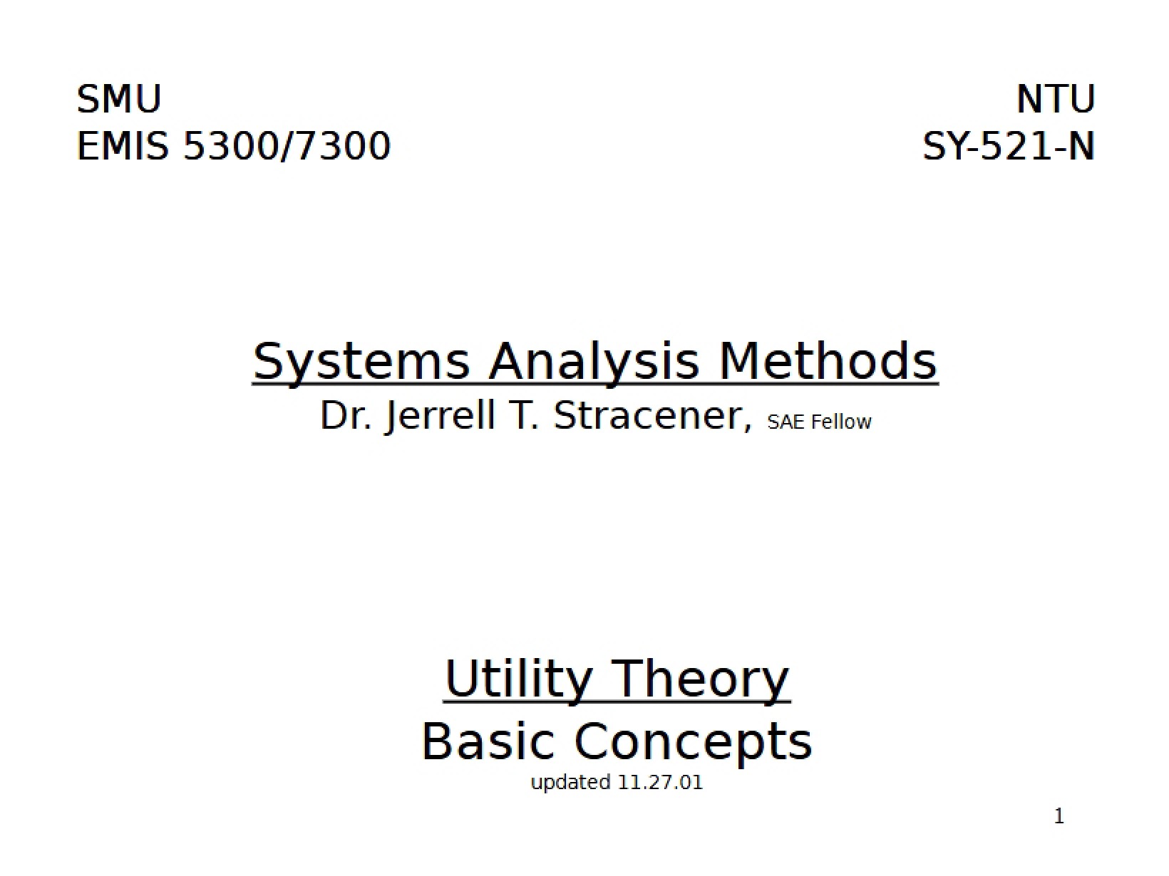 Systems Analysis Lecture Notes
